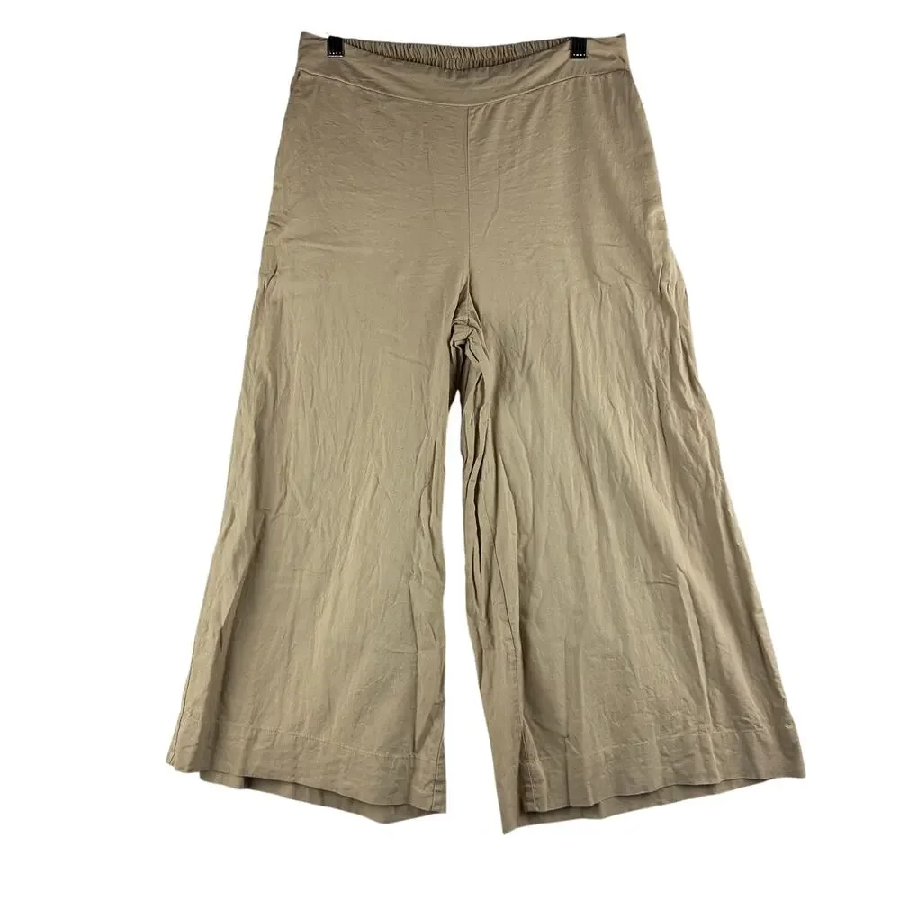 New York & Company Wide Leg Crop Pants Women's Medium Beige Linen Minimalist